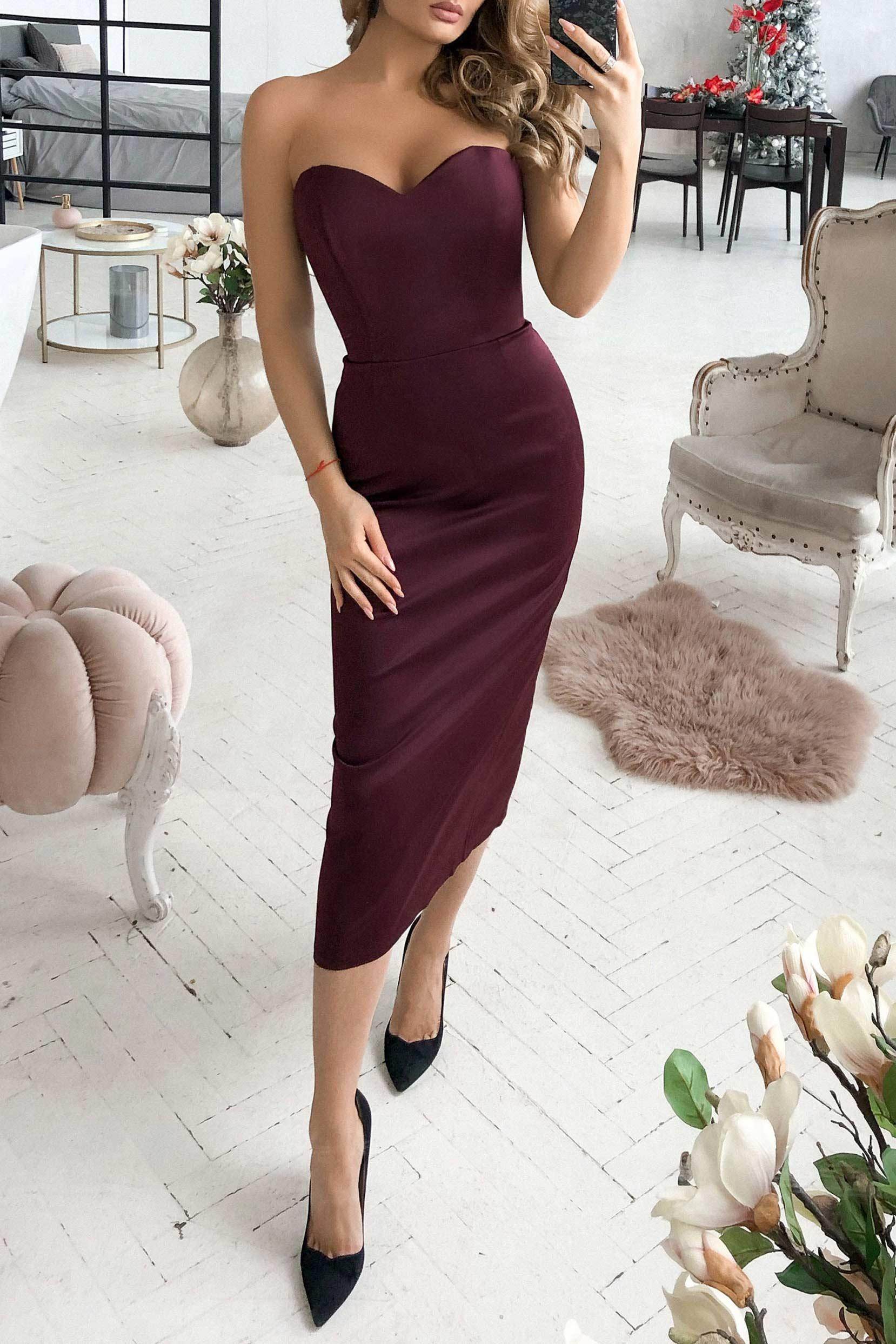 Trumpet-Mermaid Tea Length Elastic Satin Dress CG0147 - COCOMELODY